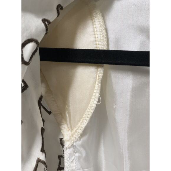 La Rea Collection White Brown Shoulders Pads Shirt Womens top 100% Linen XLarge - Picture 8 of 12